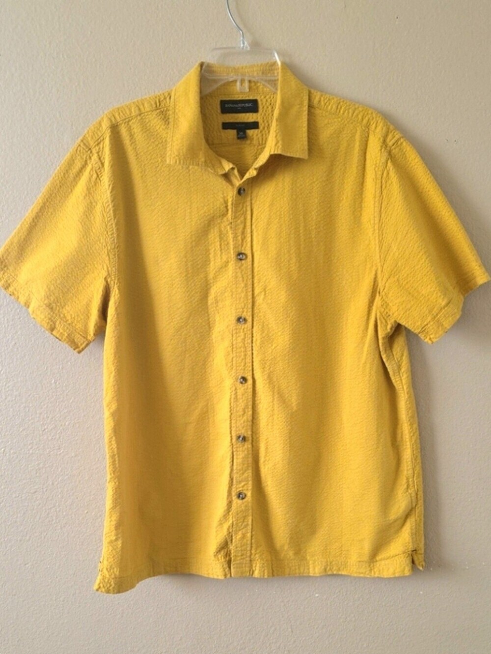 Banana Republic Mens XL Mustard Yellow Seersucker Cotton Button Front Shirt